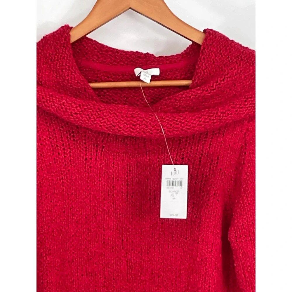 NWT J. Jill Womens Sweater XLT Cowl Neck Scarlet Red Textured Knit Tall 304673